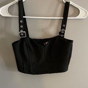 Black crop top for going out, brand is divided